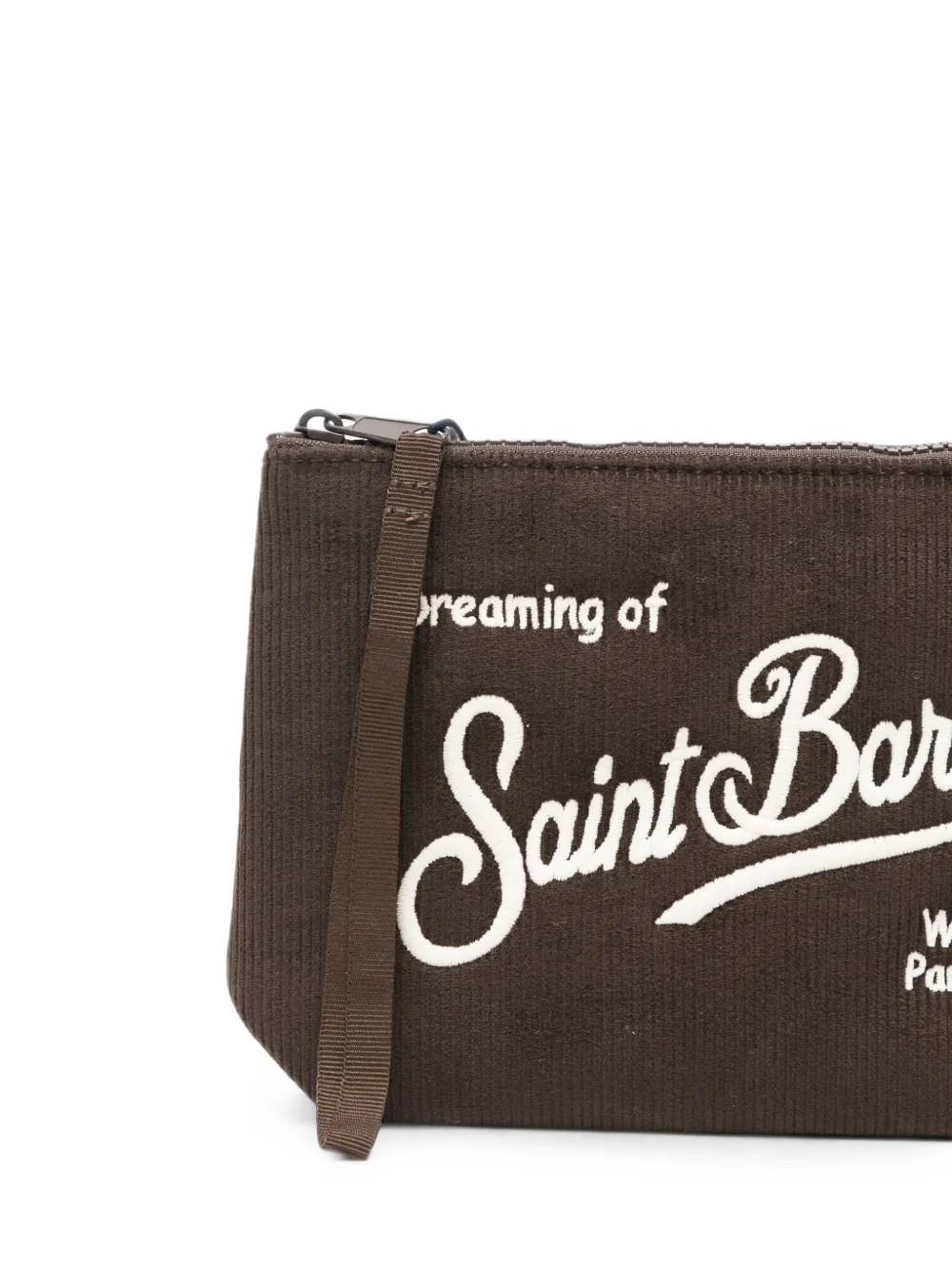 MC2 Saint Barth Aline ribfluwelen clutch met geborduurd logo Bruin