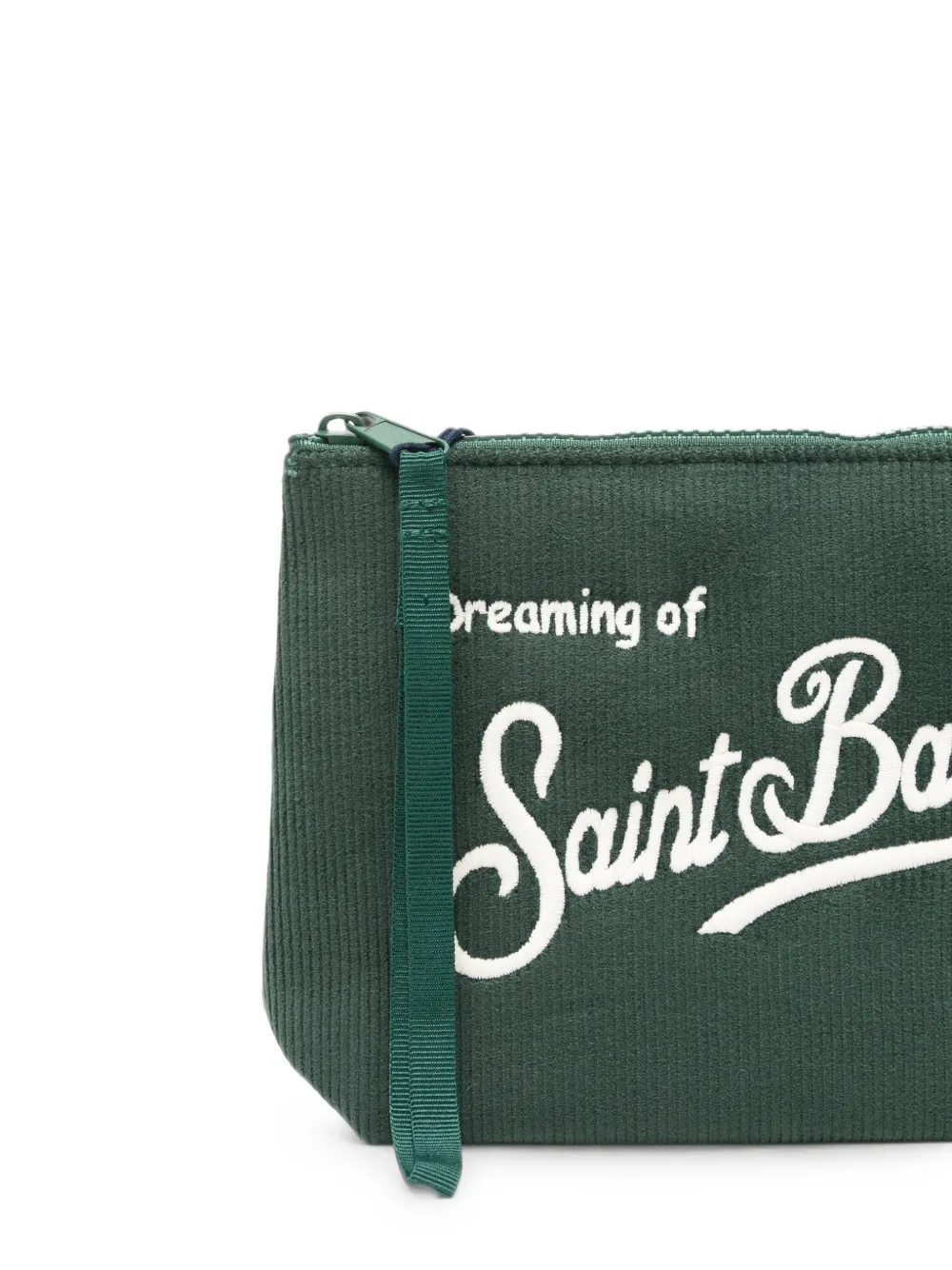 MC2 Saint Barth Aline ribfluwelen clutch met geborduurd logo Groen