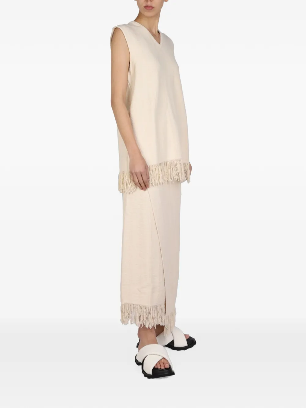 Jil Sander Top met V-hals en franje Beige