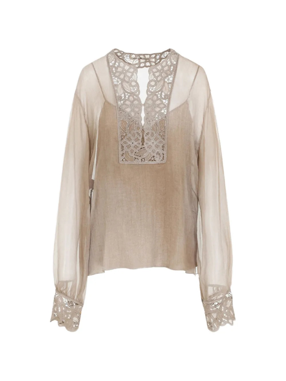 Ermanno Scervino lace-panelled semi-sheer blouse
