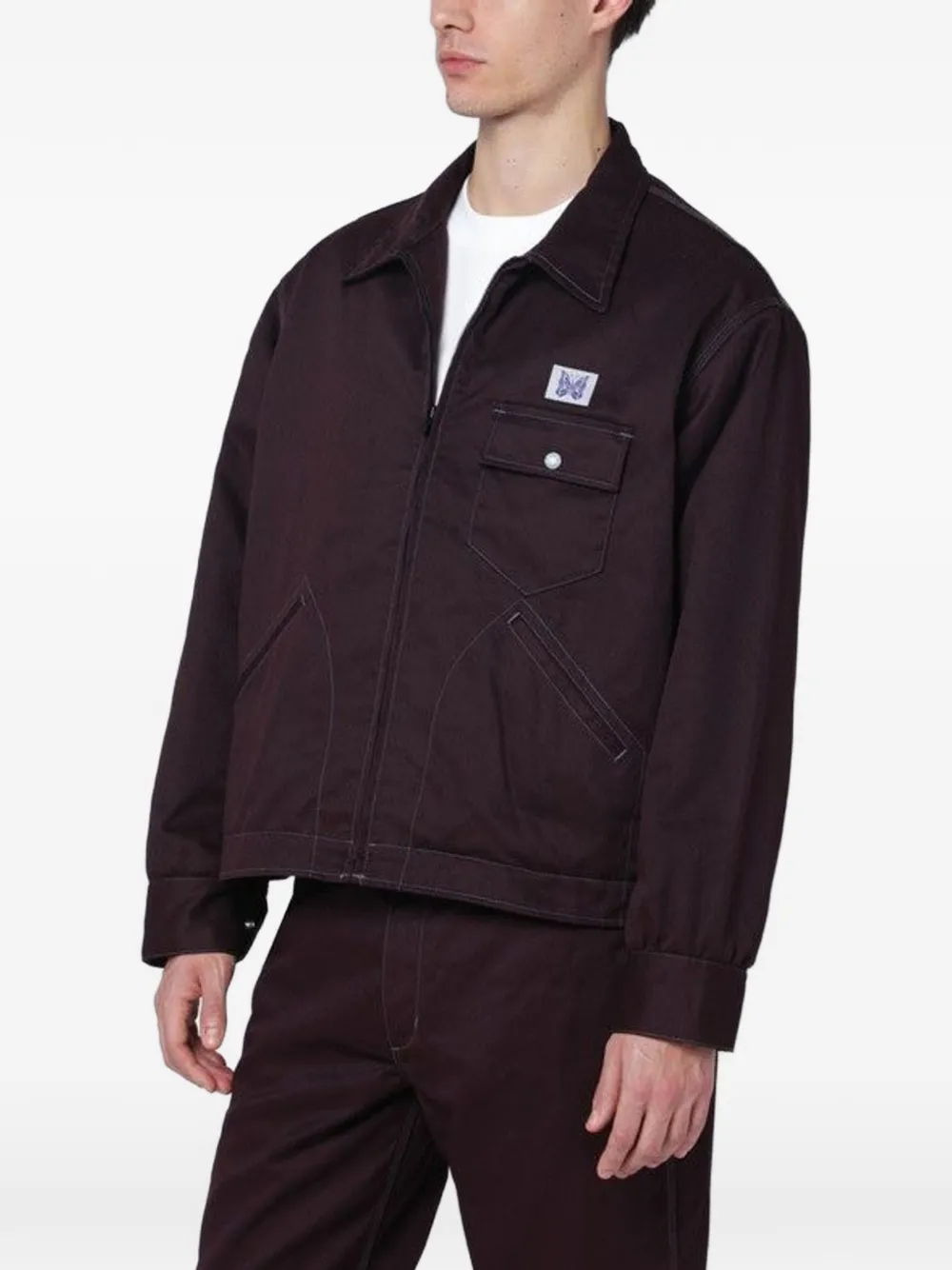 Needles logo-appliqué zip-up shirt jacket - Viola