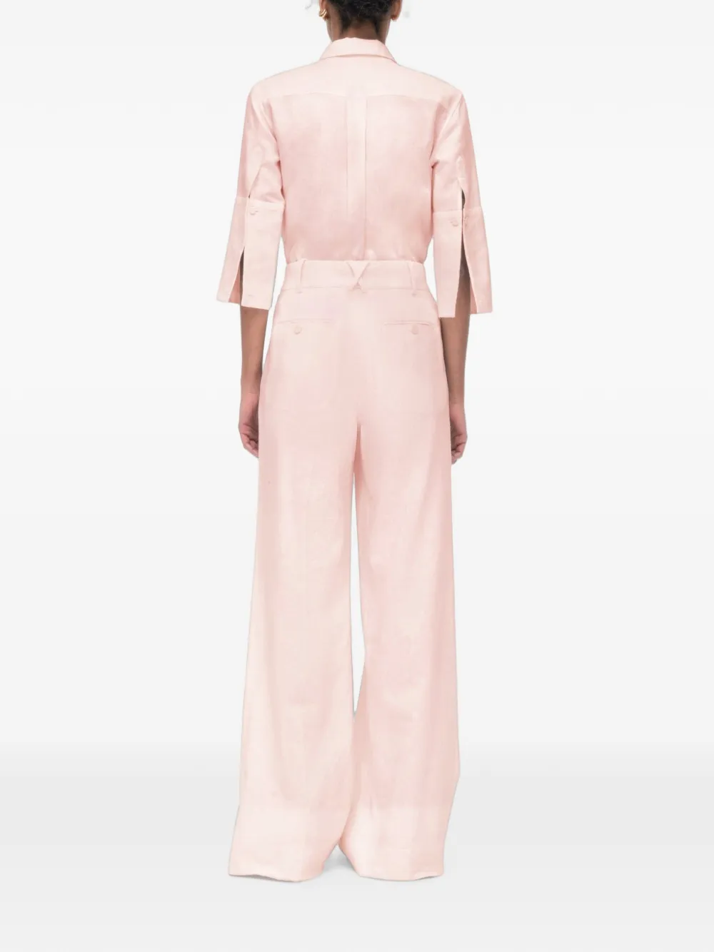 Another Tomorrow Geplooide linnen pantalon Roze
