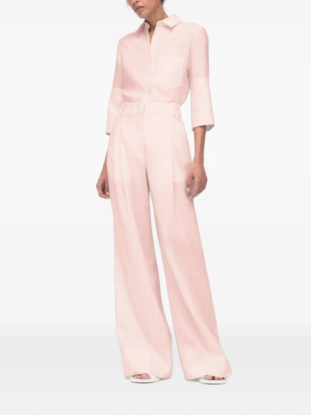 Another Tomorrow Geplooide linnen pantalon Roze