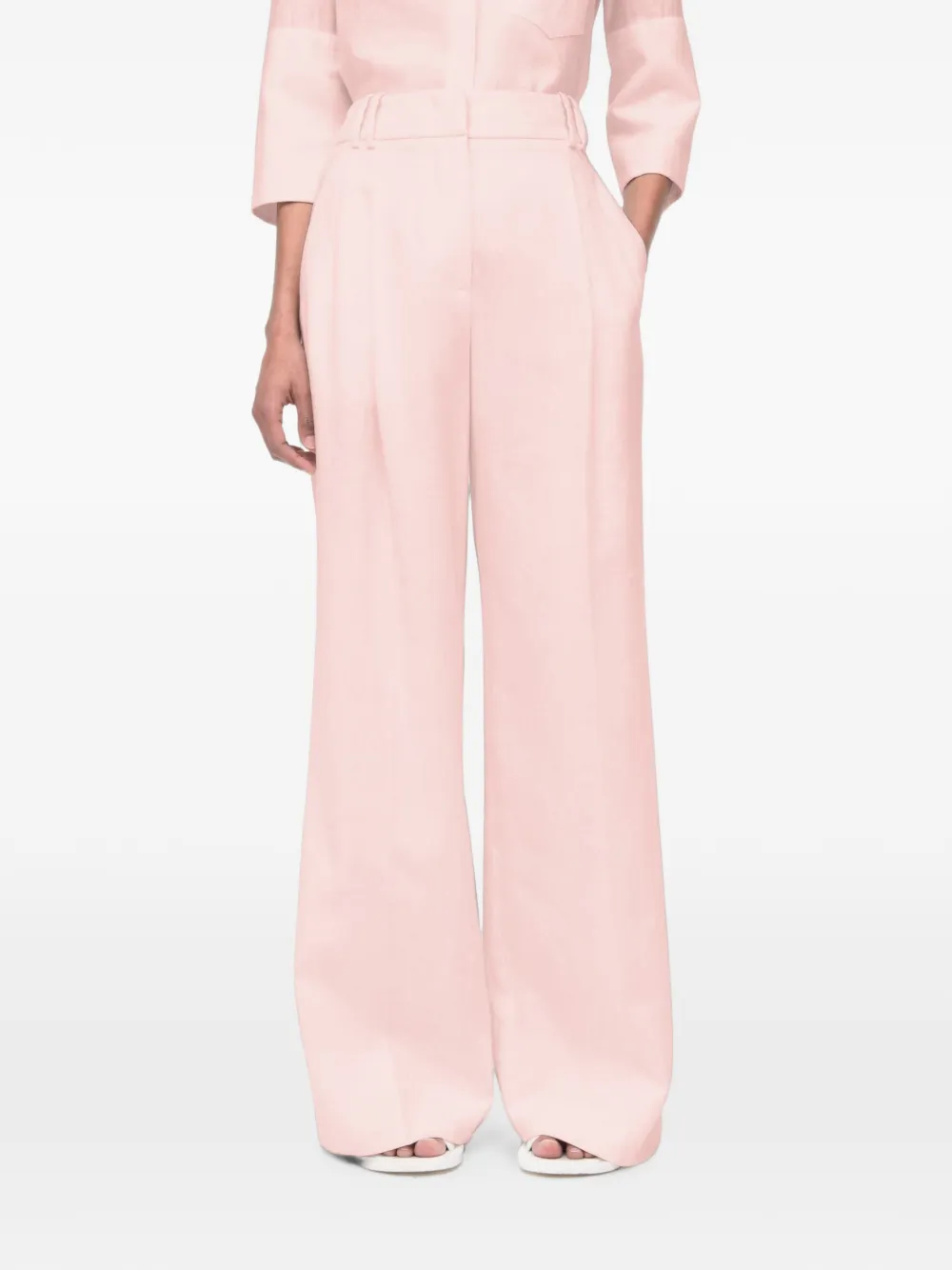 Another Tomorrow Geplooide linnen pantalon Roze