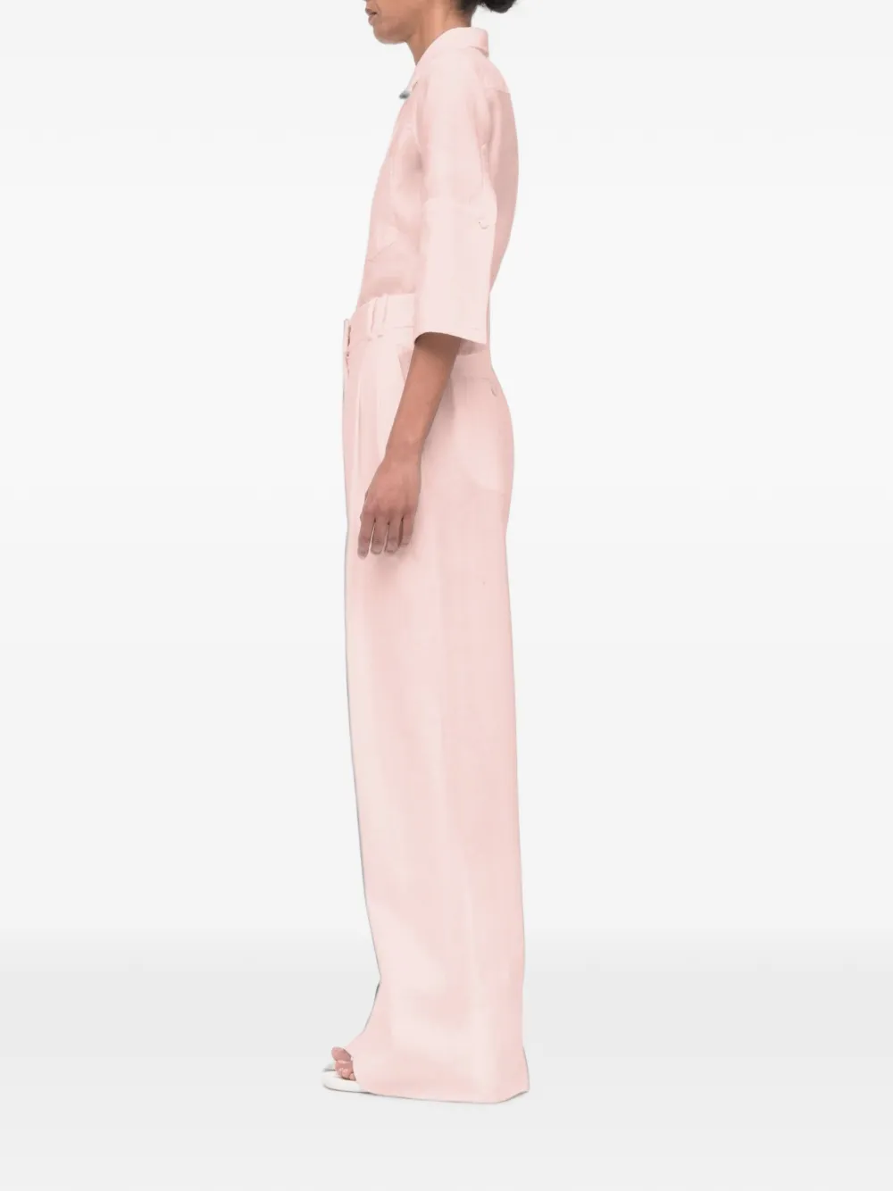 Another Tomorrow Geplooide linnen pantalon Roze