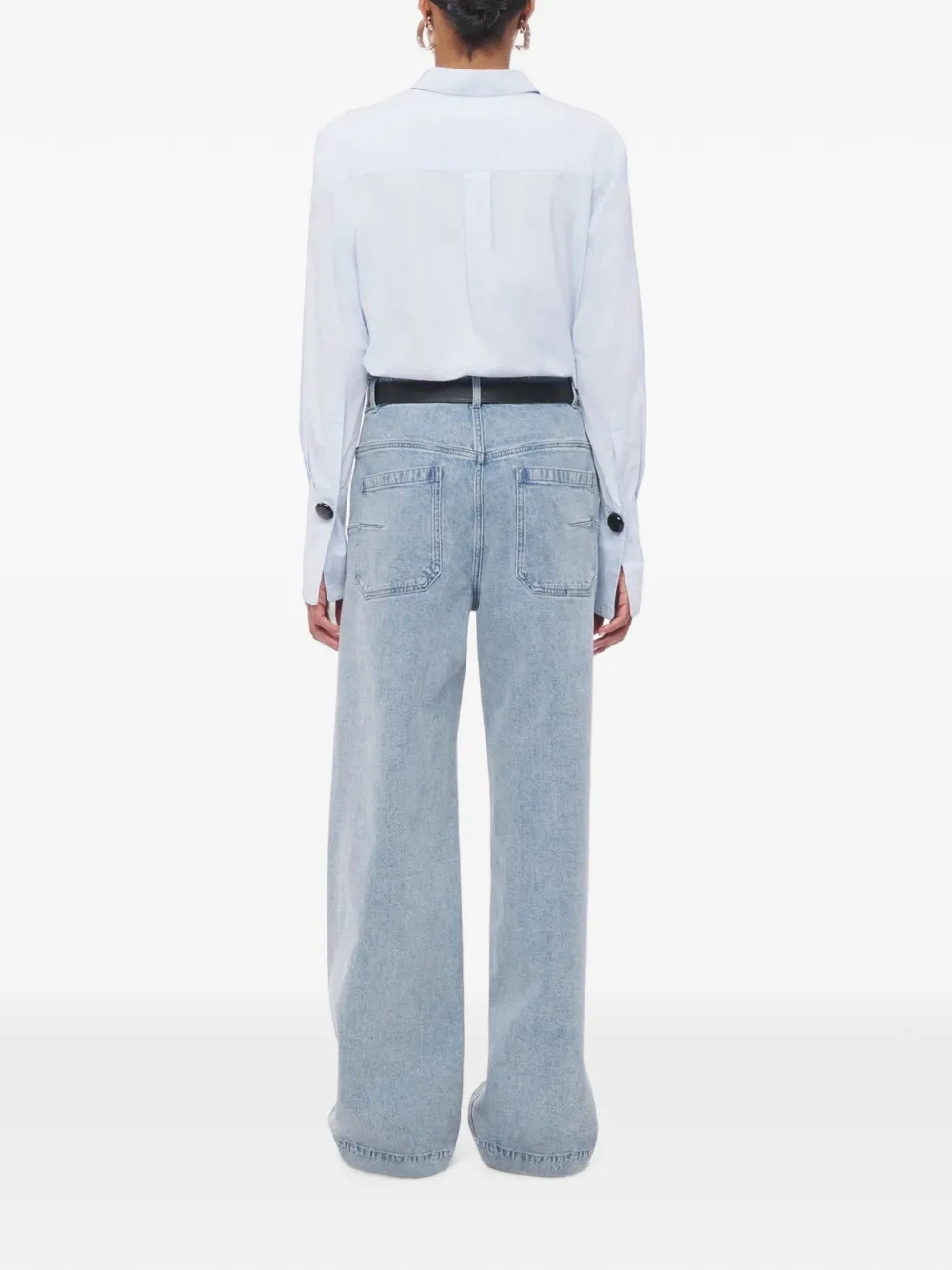 Another Tomorrow cufflink-detail poplin shirt Blauw