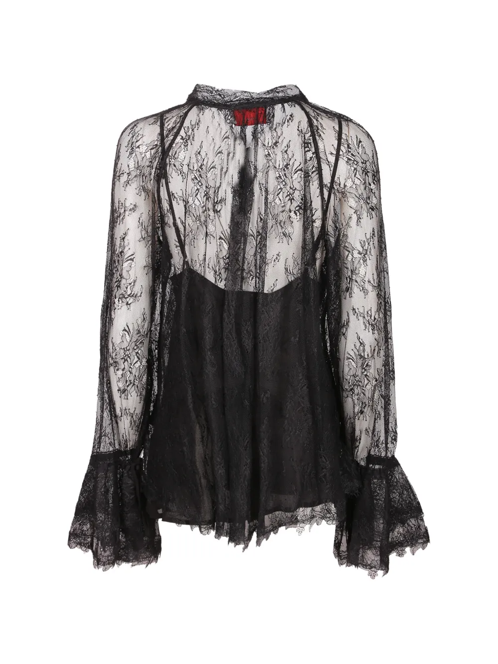 ERMANNO FIRENZE lace-overlay flared-sleeve blouse Zwart