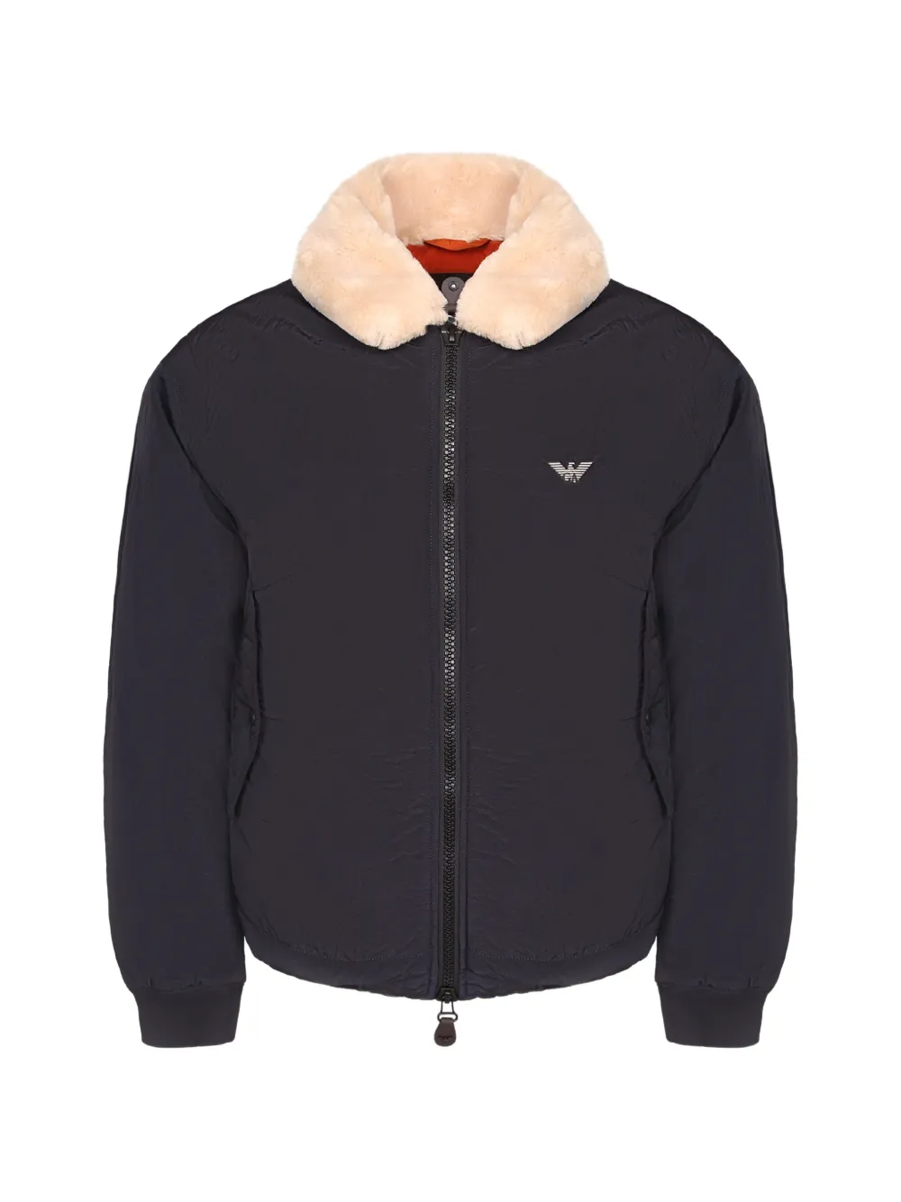 Emporio Armani shearling-collar logo-plaque jacket - Blu