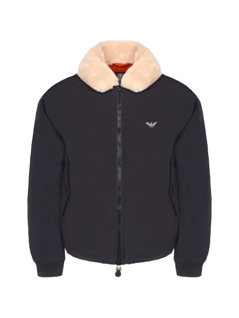 Emporio Armani shearling-collar logo-plaque jacket