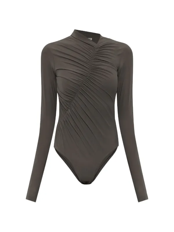 Agolde Ruched Long-sleeve Bodysuit in Brown