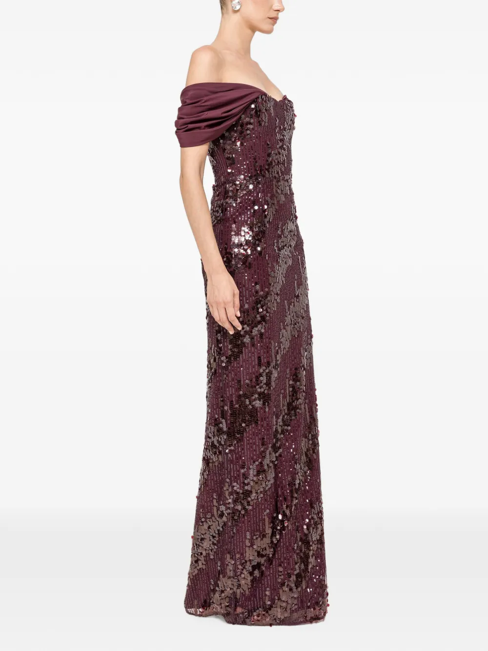 NISSA Off-shoulder maxi-jurk met pailletten Rood