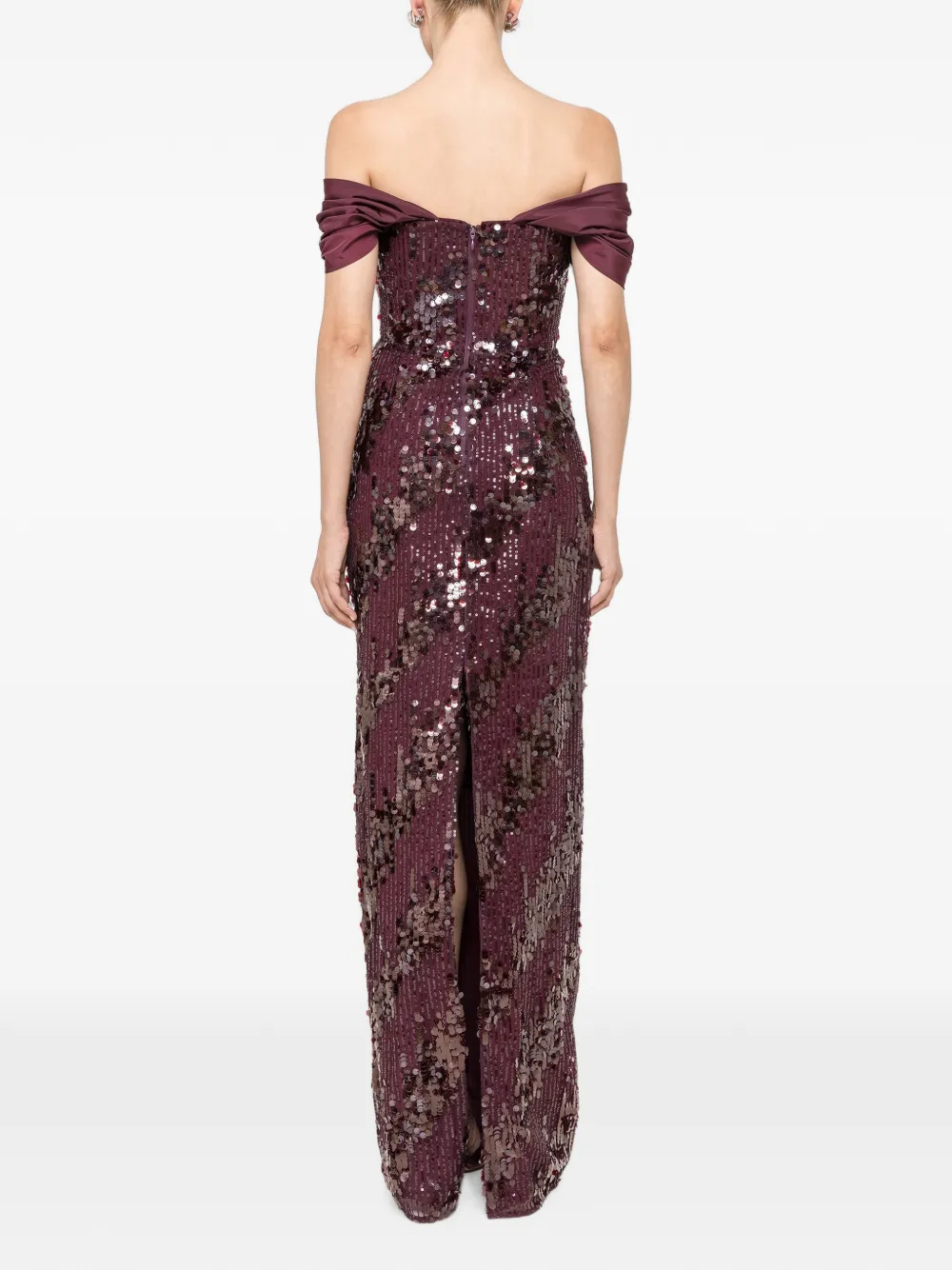 NISSA Off-shoulder maxi-jurk met pailletten Rood