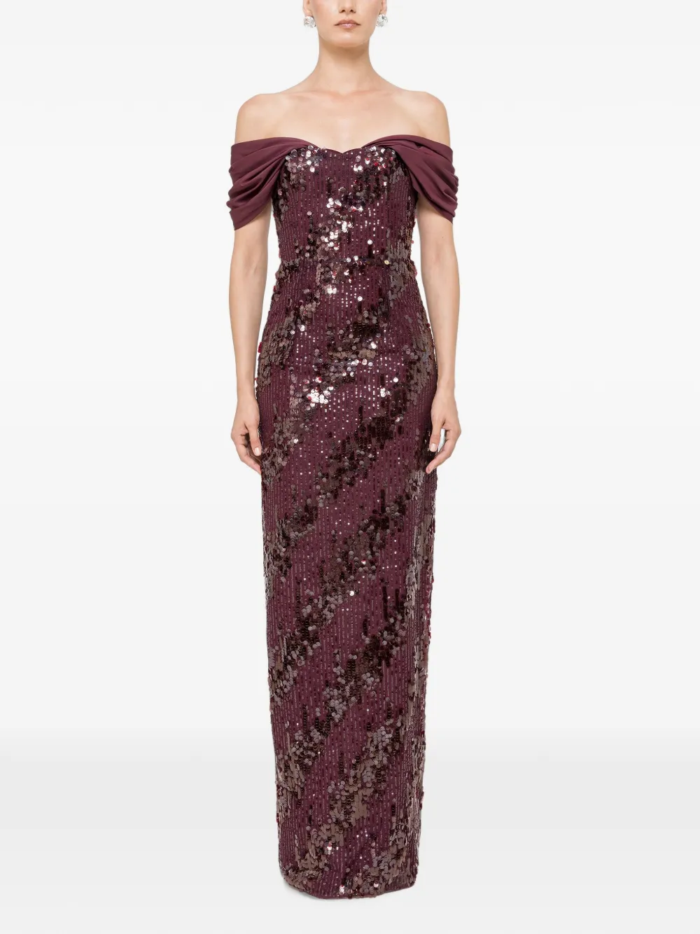 NISSA Off-shoulder maxi-jurk met pailletten Rood