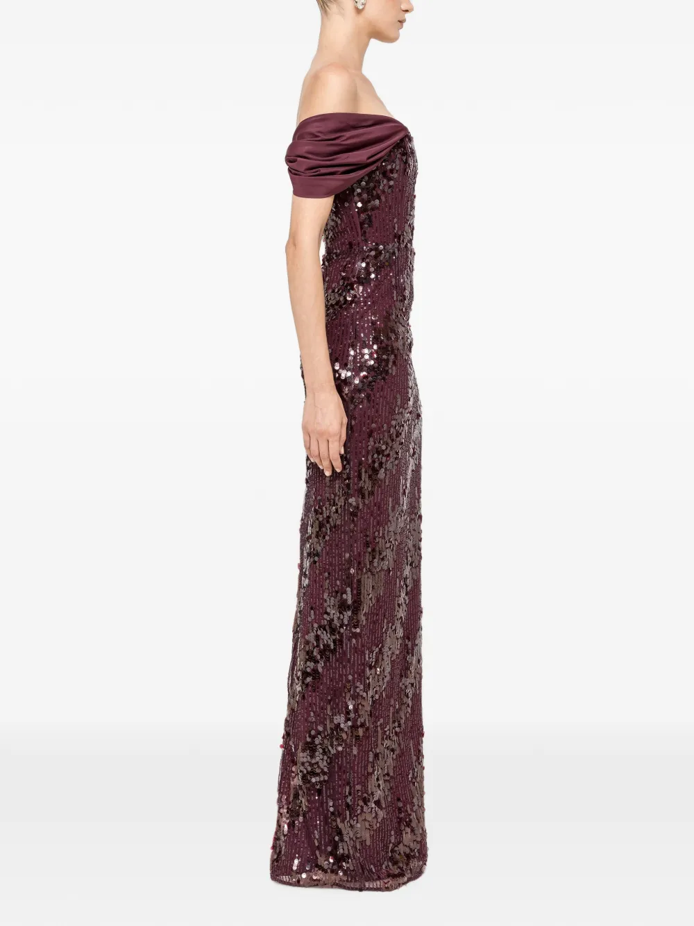 NISSA Off-shoulder maxi-jurk met pailletten Rood
