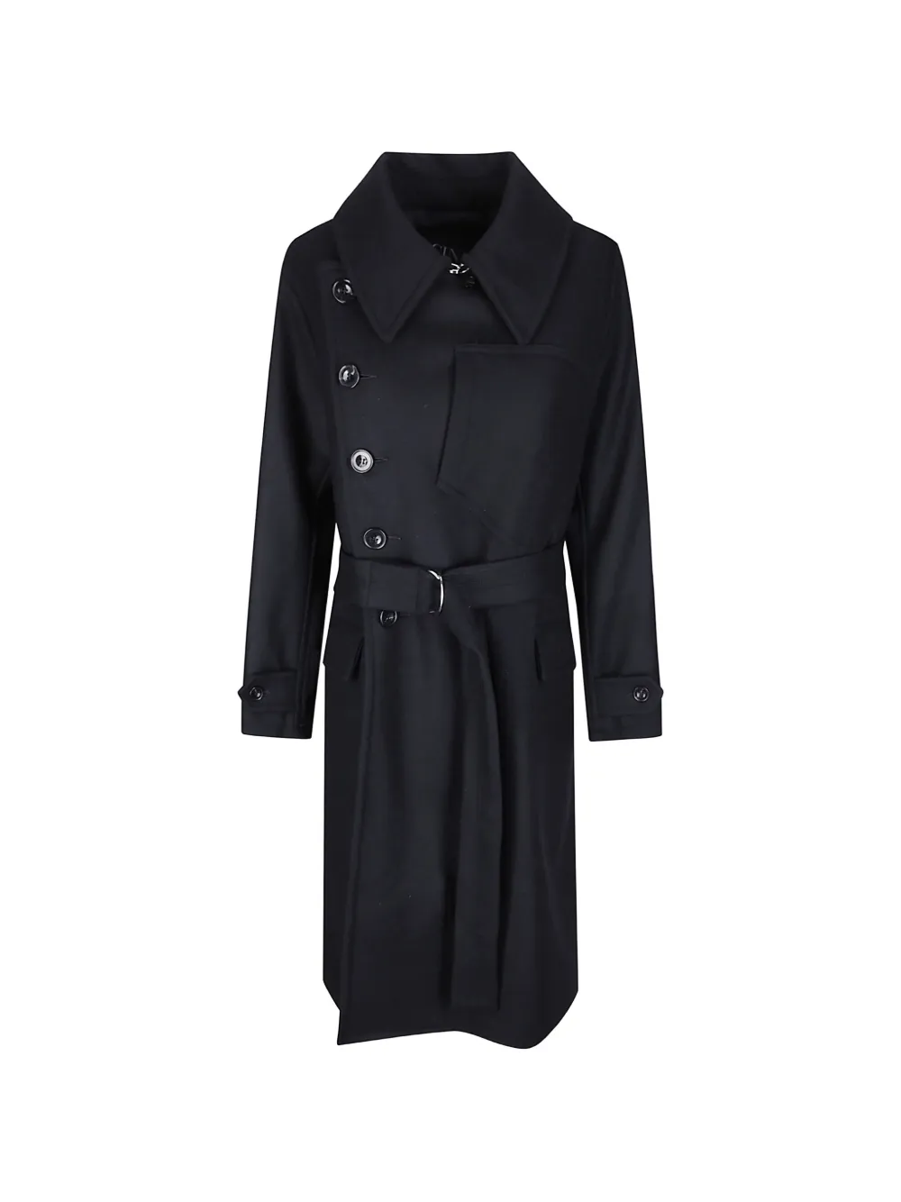 Cini Belted Asymmetric-button Coat In Black