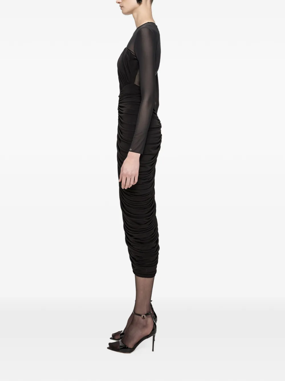 NISSA Gedrapeerde tulen bodycon midi-jurk Zwart