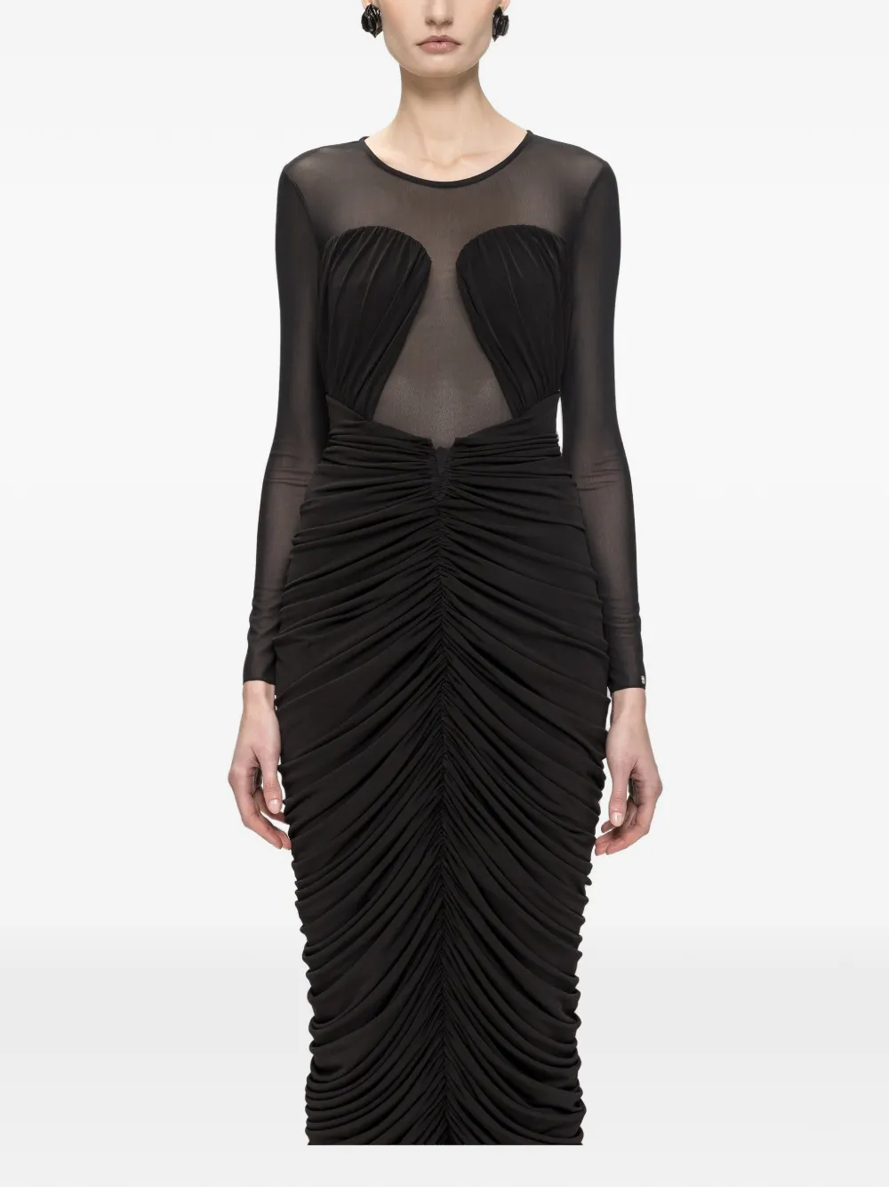 NISSA Gedrapeerde tulen bodycon midi-jurk Zwart
