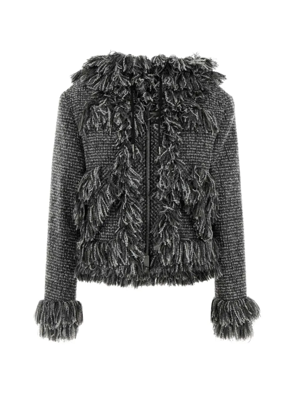 sacai fringe-trimmed tweed jacket · 2