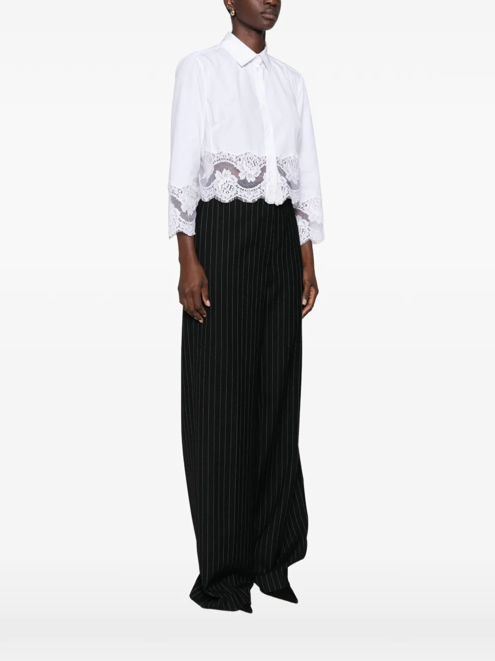 Dolce & Gabbana lace-trim cropped shirt Wit