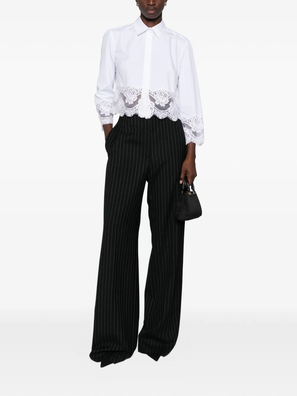Dolce & Gabbana lace-trim cropped shirt Wit
