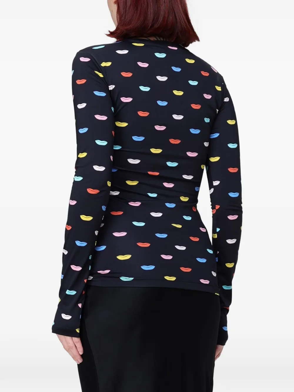 Fiorucci T-shirt met lippen-print en lange mouwen Zwart