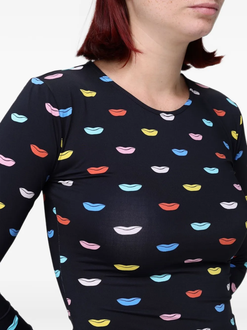 Fiorucci T-shirt met lippen-print en lange mouwen Zwart