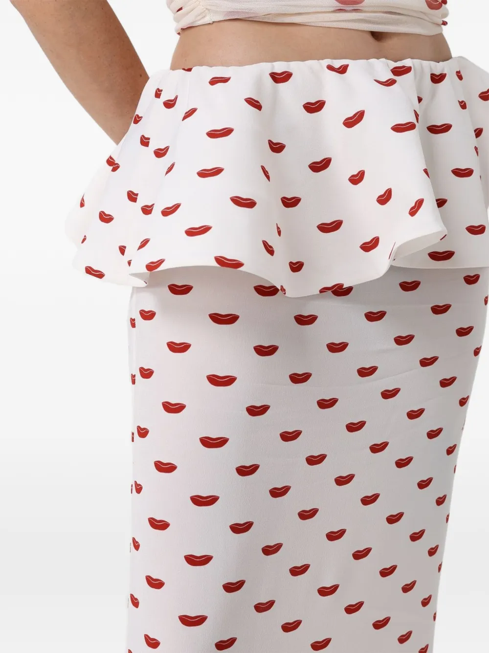 Fiorucci Peplum maxi-rok met lip-print Wit