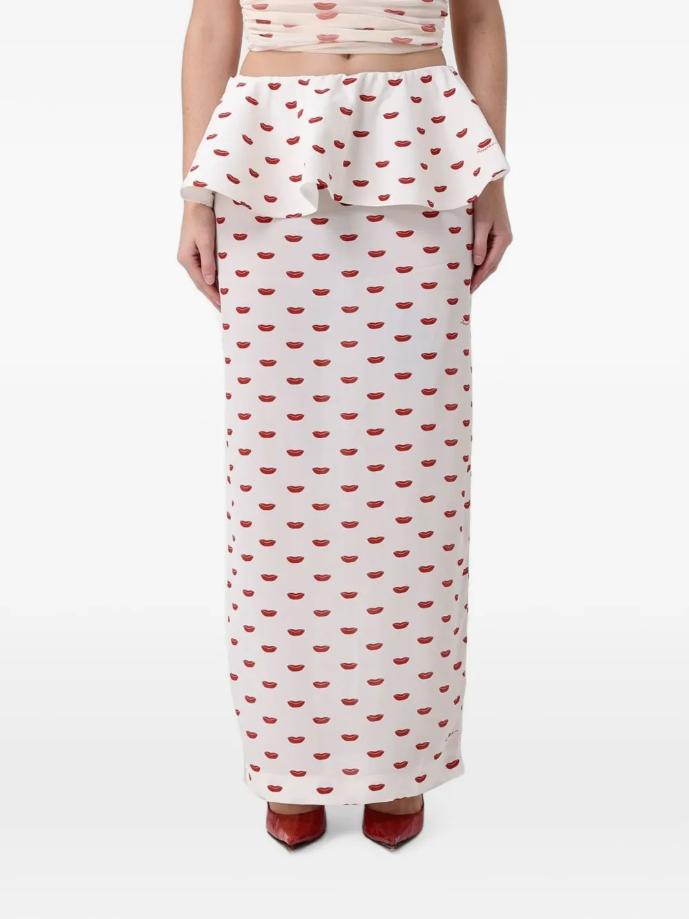 Fiorucci lips-print peplum maxi skirt