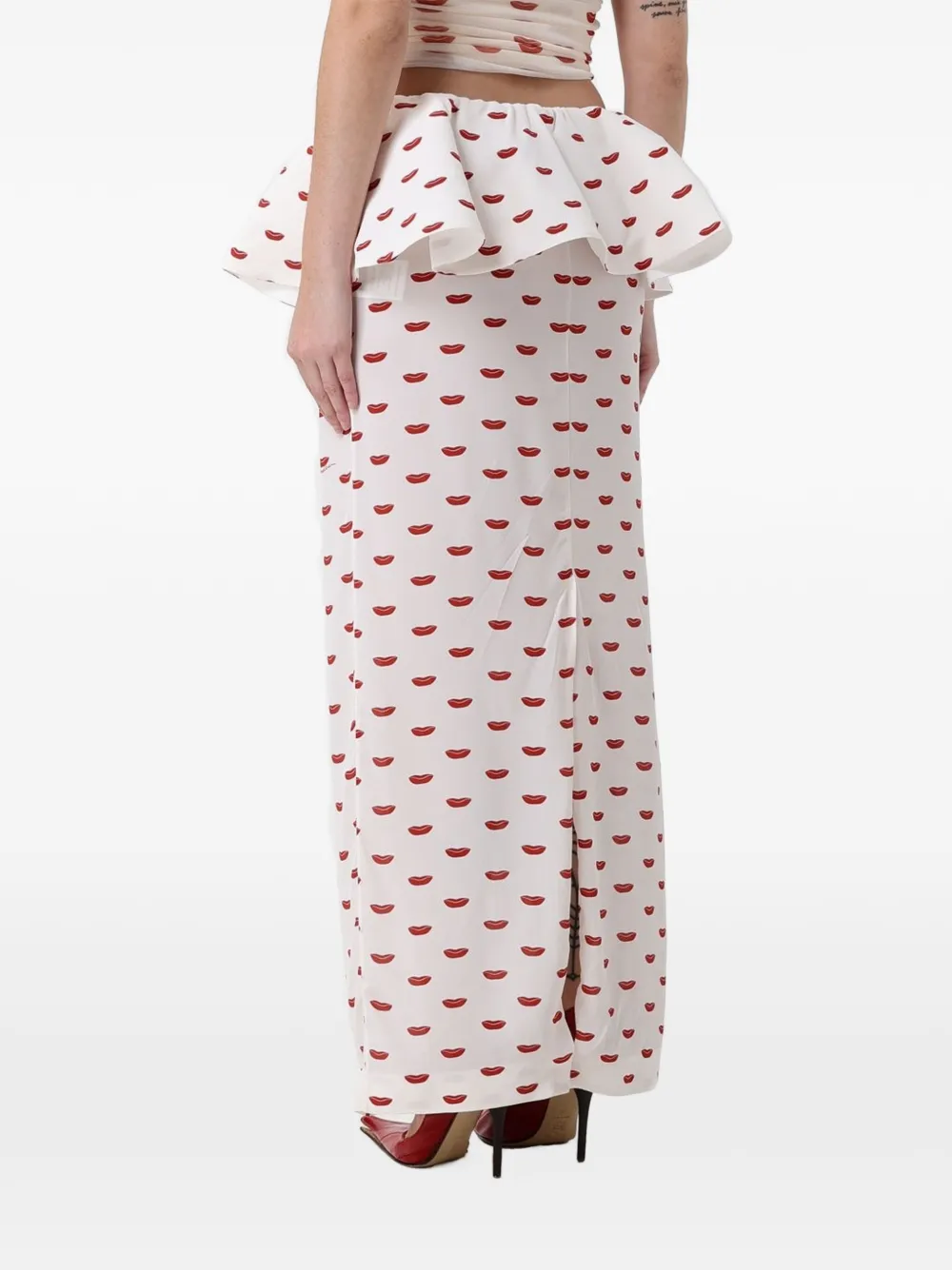 Fiorucci Peplum maxi-rok met lip-print Wit