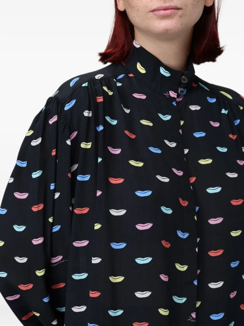 Fiorucci Blouse met opstaande kraag en lippen-print Zwart