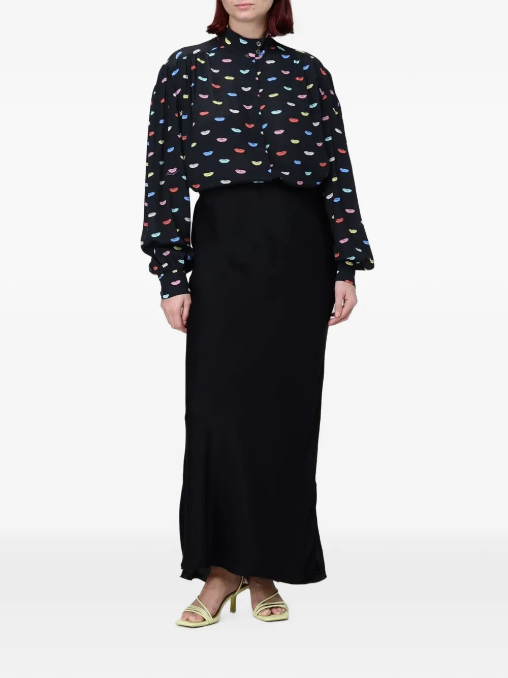 Fiorucci Blouse met opstaande kraag en lippen-print Zwart