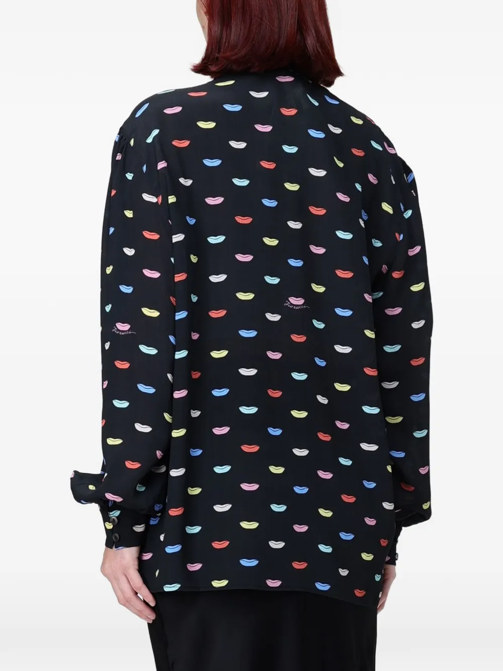 Fiorucci Blouse met opstaande kraag en lippen-print Zwart