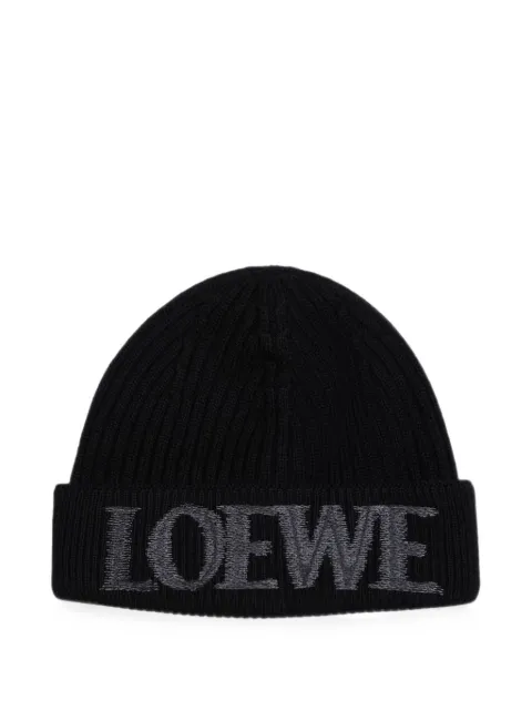 LOEWE logo-embroidered ribbed beanie hat