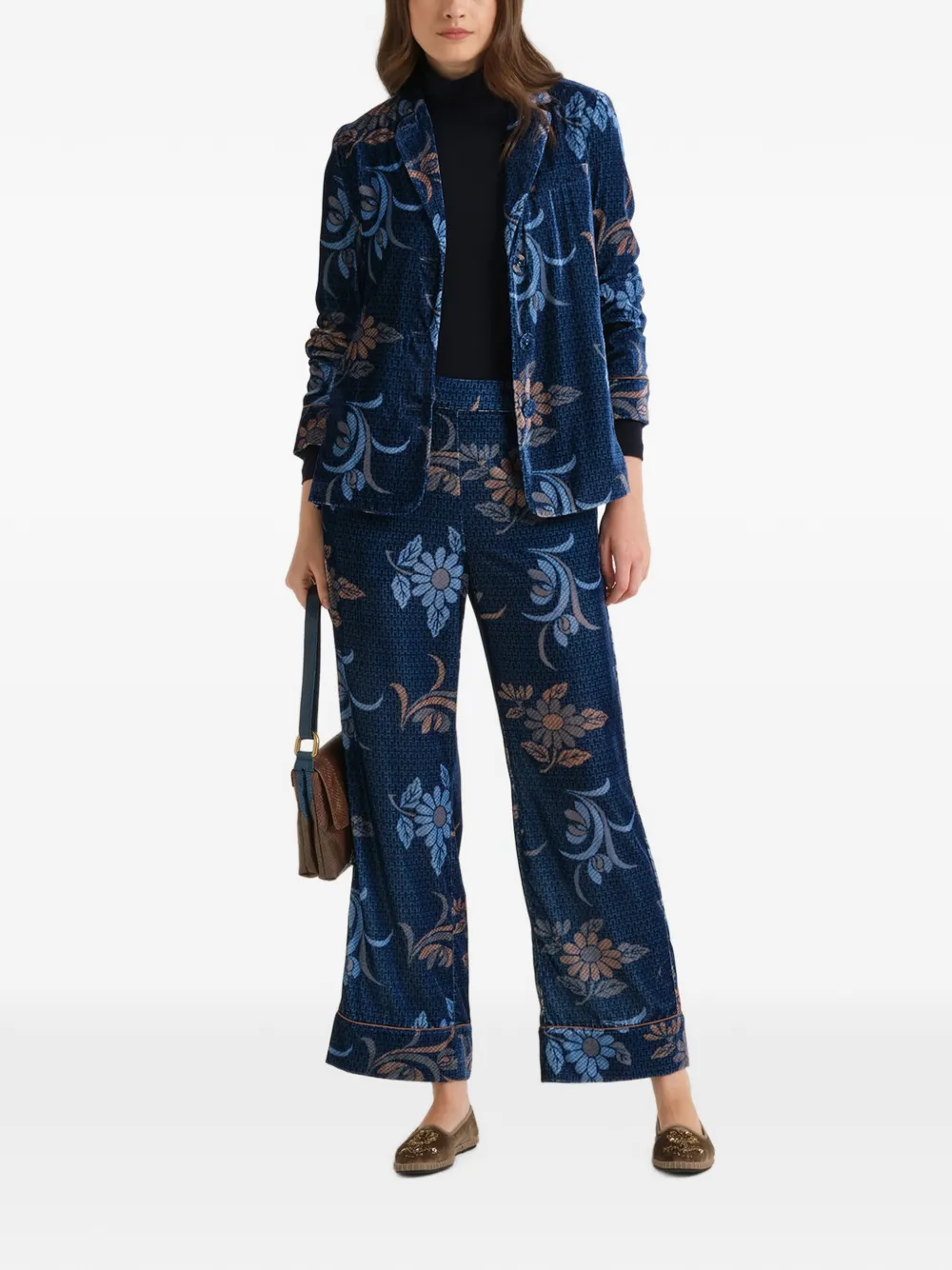MALIPARMI Blazer met bloemen-print en lange mouwen Blauw