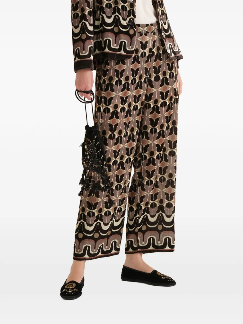 MALIPARMI Greek-border velvet trousers