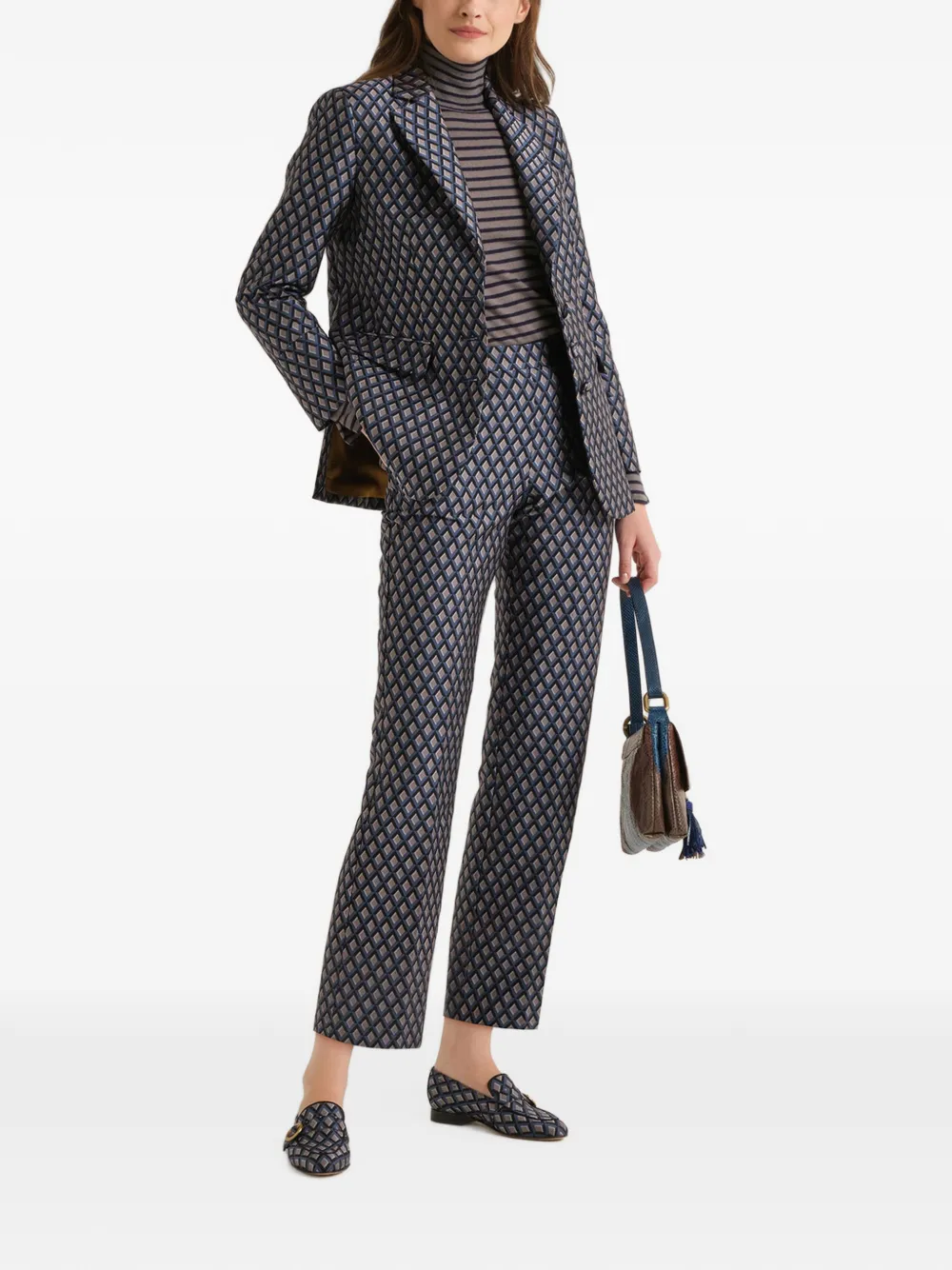 MALIPARMI Flared broek met geometrisch jacquard Blauw