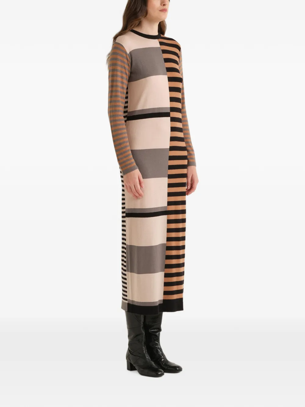 MALIPARMI Rhythm Block intarsia-knit long-sleeved maxi dress Bruin