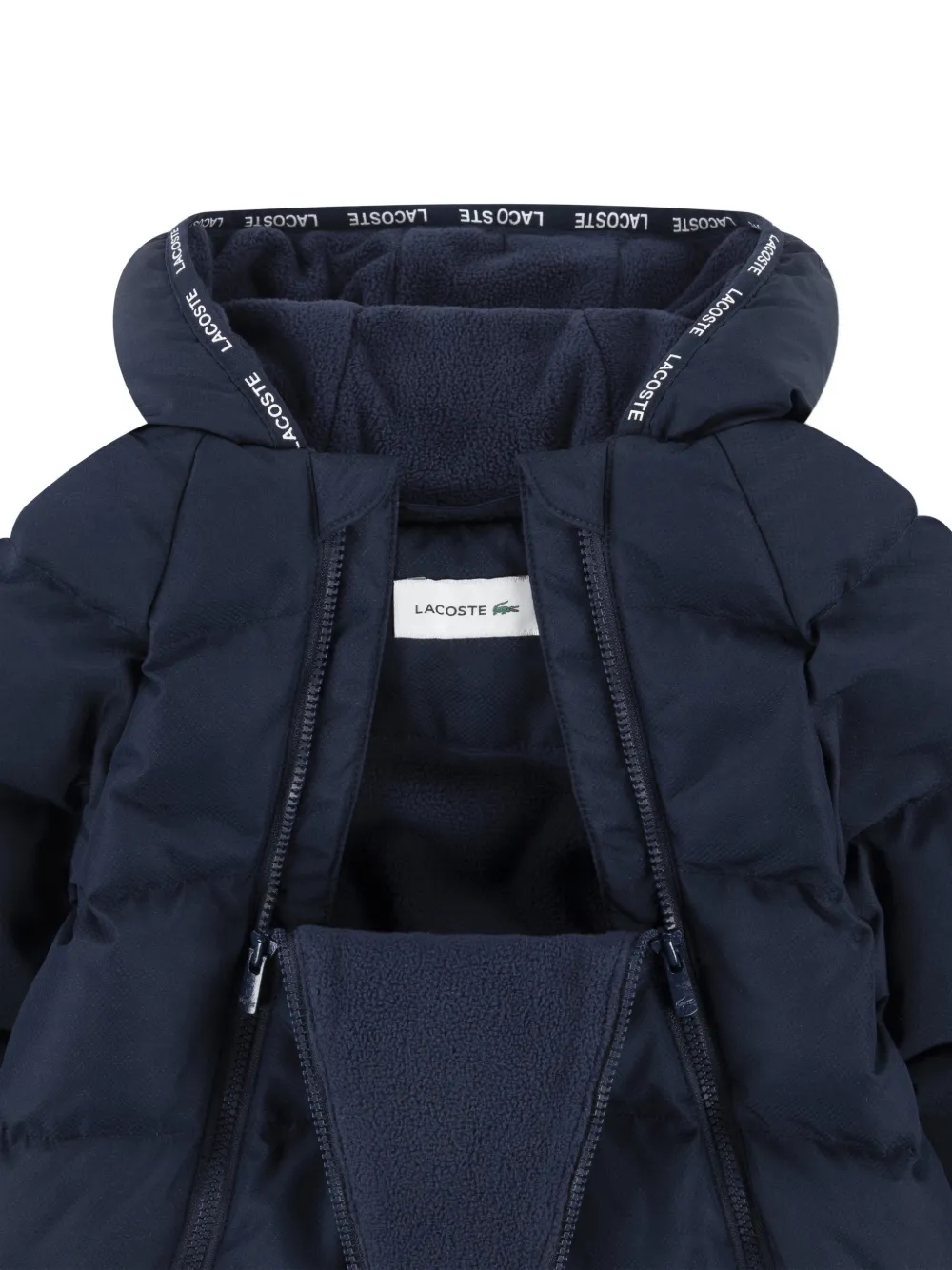 Lacoste Kids logo-tape quilted snowsuit Blauw