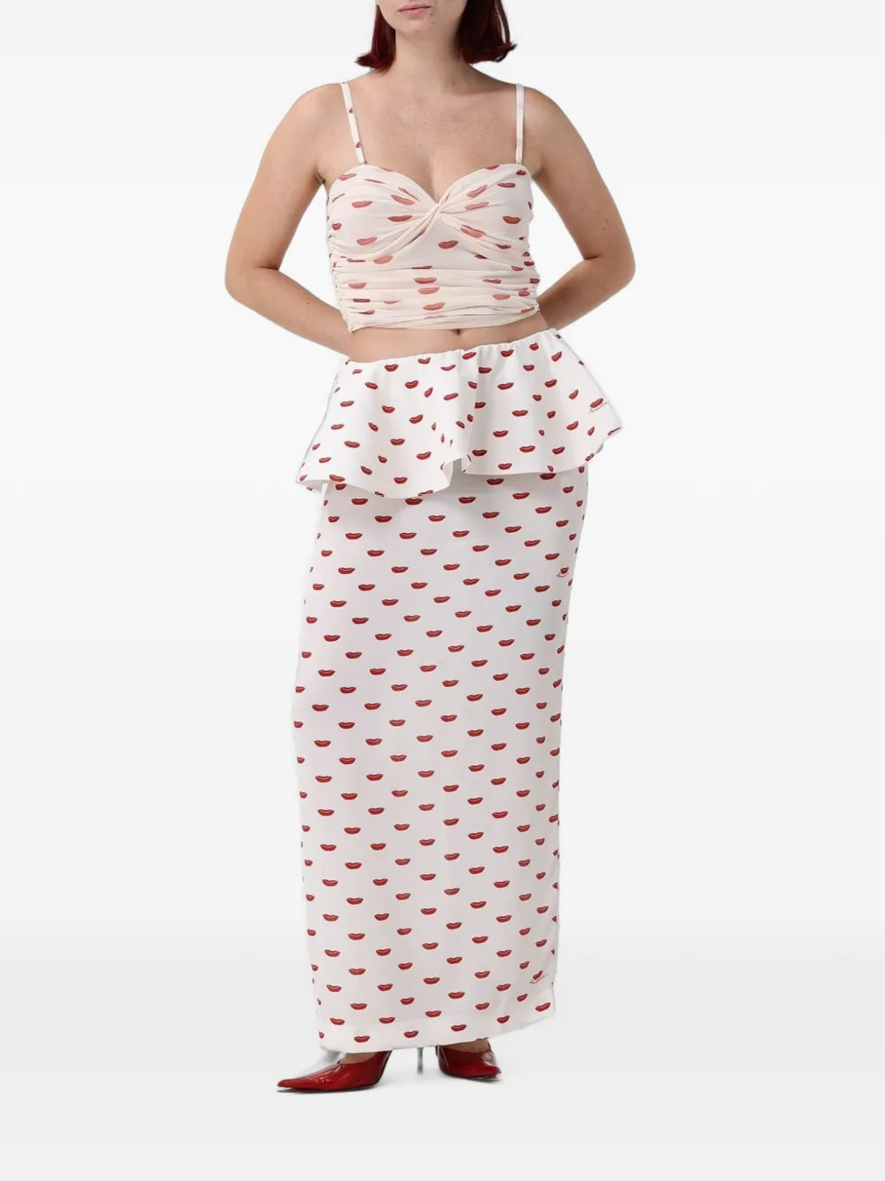 Fiorucci Bandeau top met lippen-print Rood