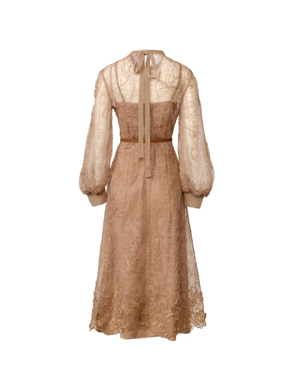 Fabiana Filippi Midi-jurk met ceintuur en laag van kant Beige