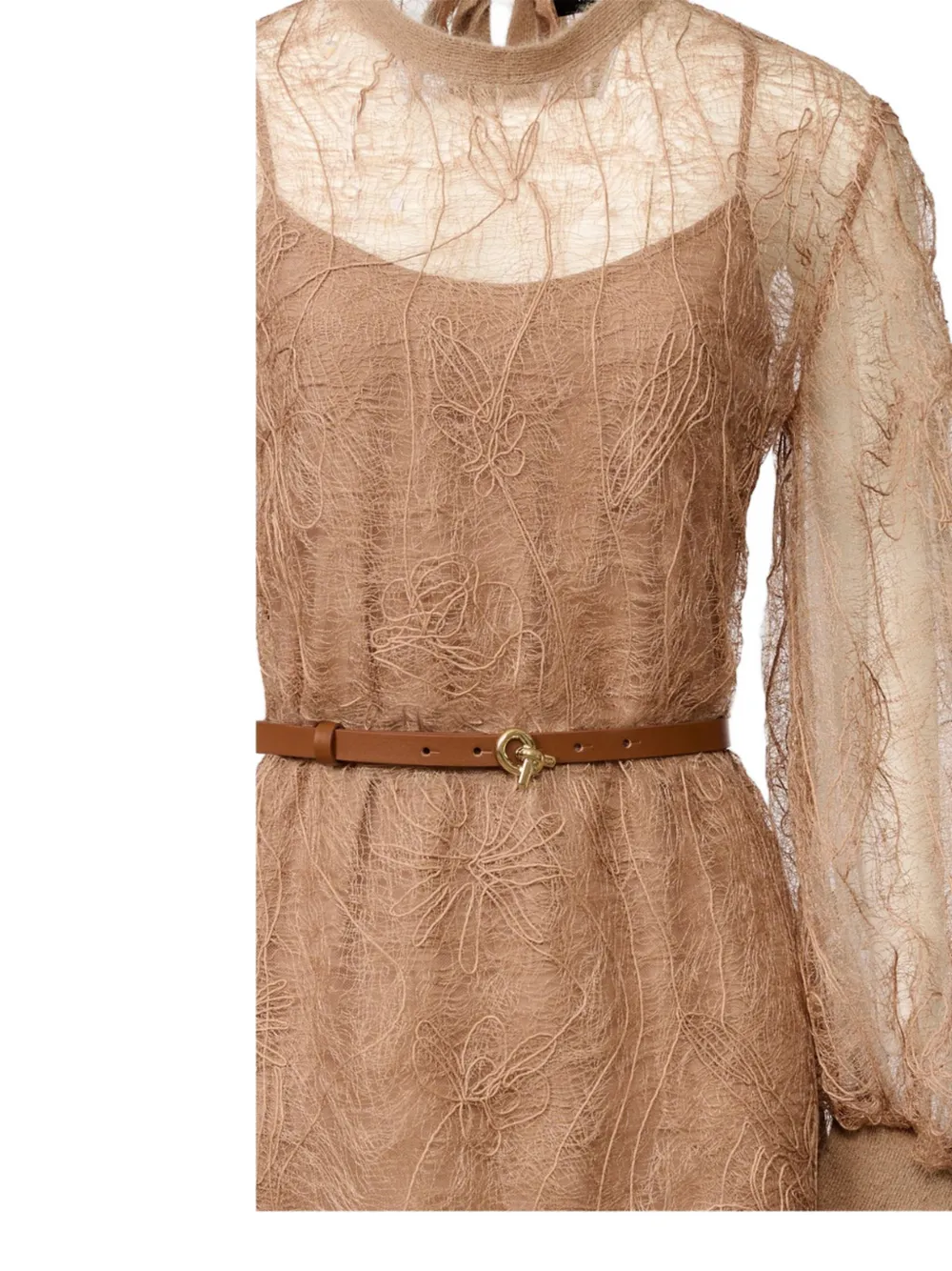 Fabiana Filippi Midi-jurk met ceintuur en laag van kant Beige