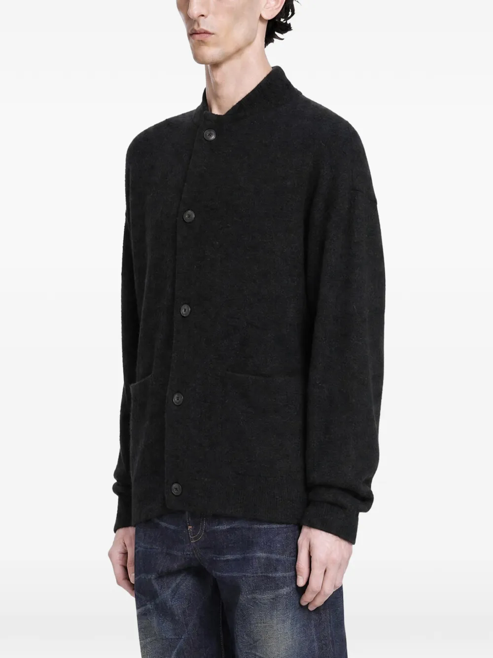 Giorgio Armani button-fastening high-neck cardigan Zwart