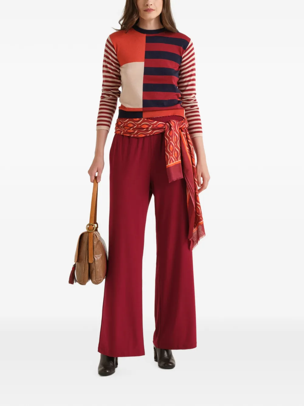 MALIPARMI Broek met geborduurde tailleband Rood