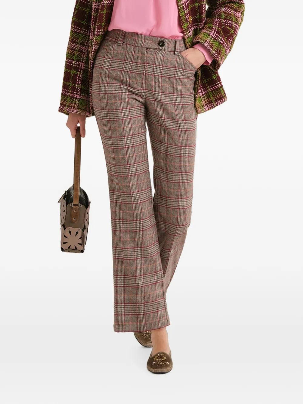 MALIPARMI Straight broek met Prince of Wales-ruit Roze