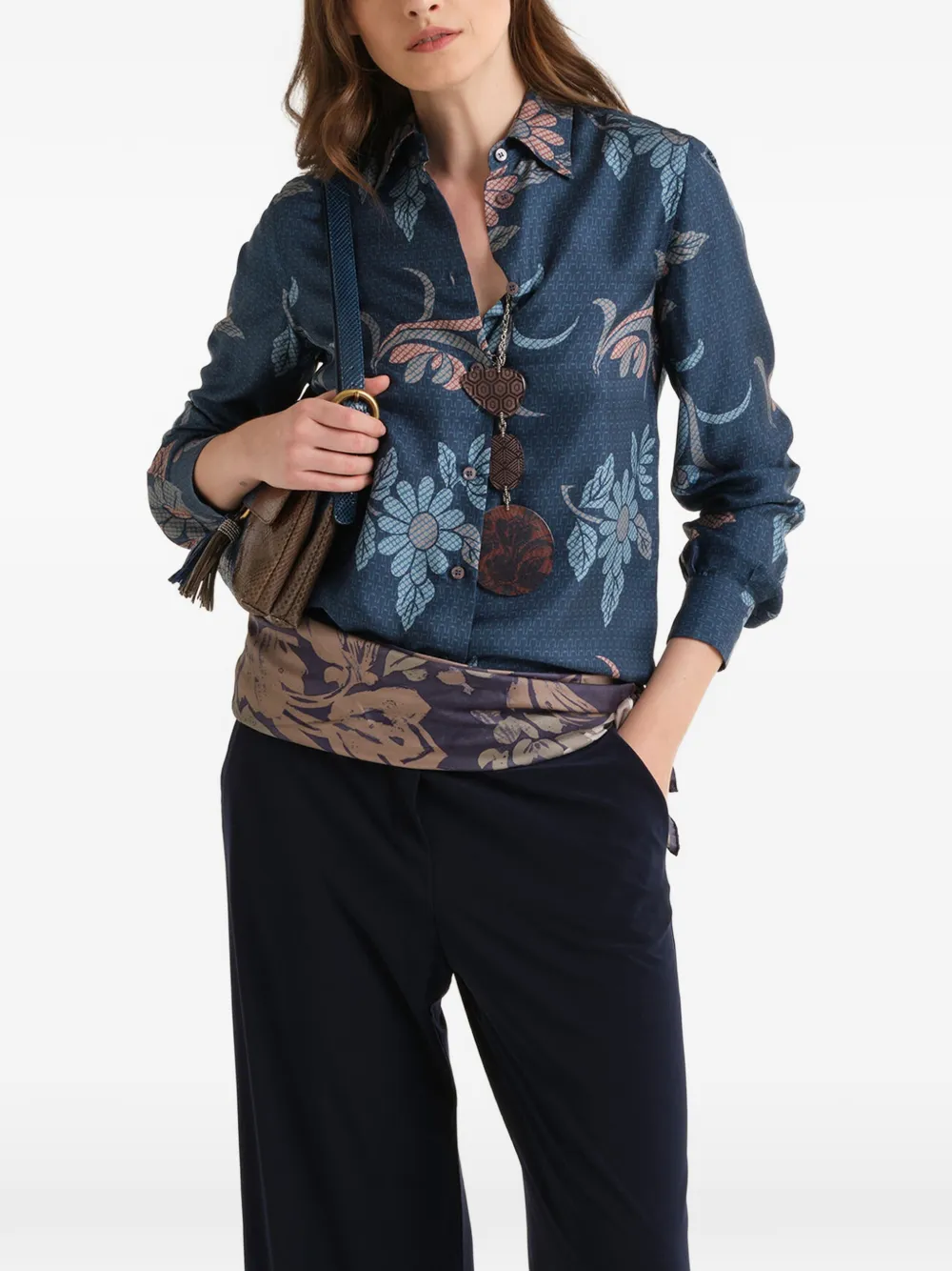MALIPARMI Camicia in seta a fiori - Blu