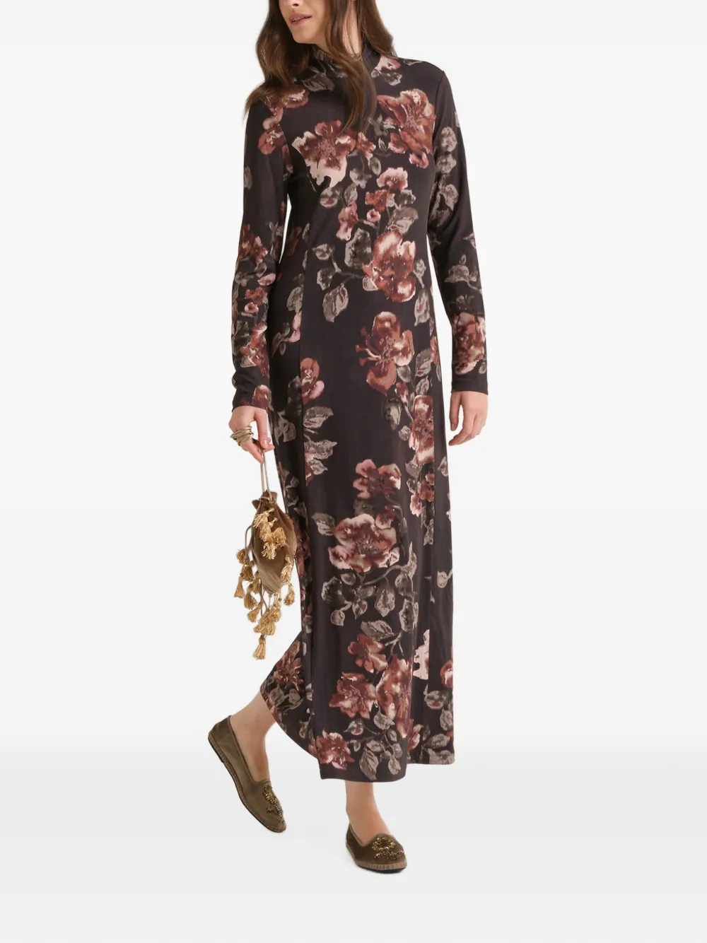 MALIPARMI Frosted Blossom turtleneck shift maxidress Bruin