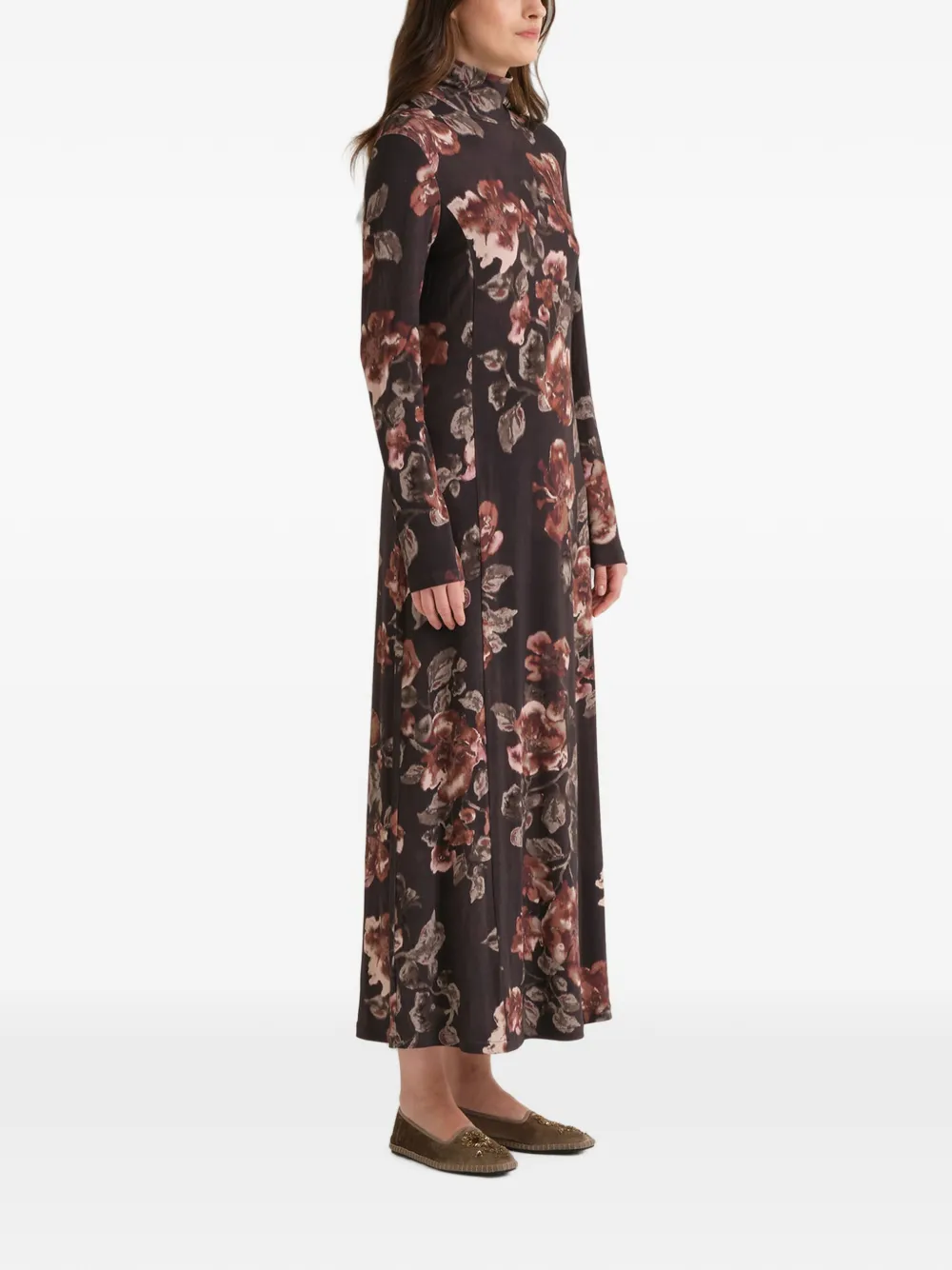 MALIPARMI Frosted Blossom turtleneck shift maxidress Bruin