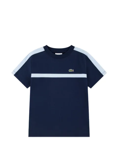 Lacoste Kids logo-patch striped T-shirt