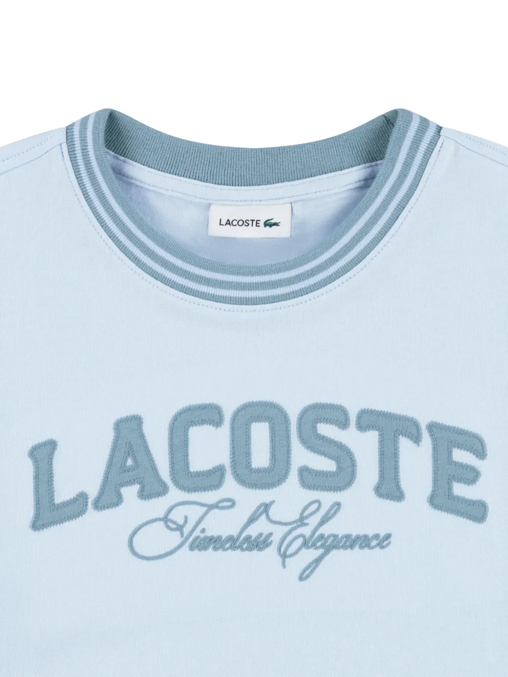 Lacoste Kids T-shirt met geborduurd logo en gestreepte afwerking Blauw