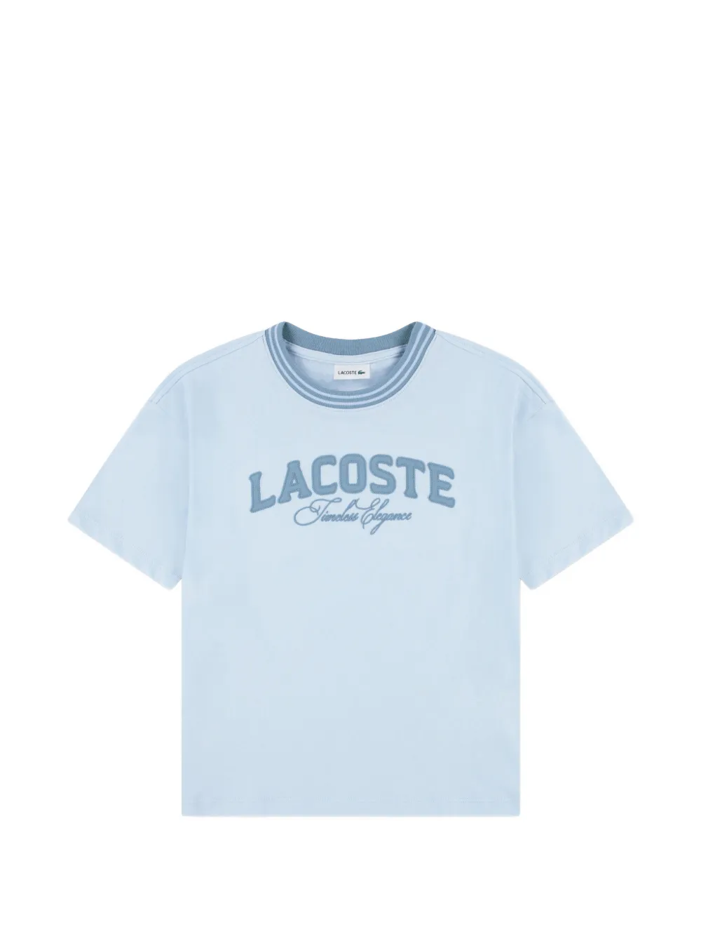 Lacoste Kids logo-embroidered striped-trim T-shirt - Blu